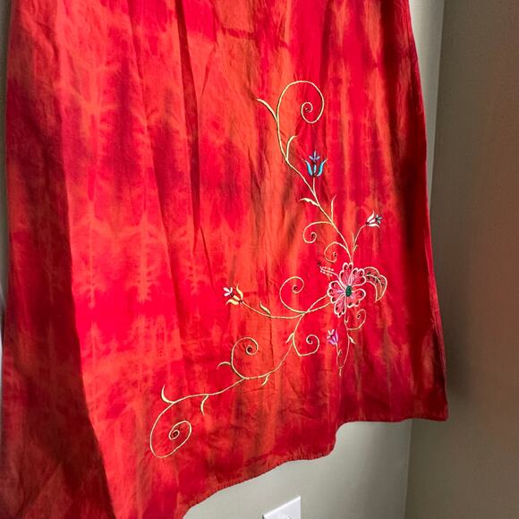 VTG 90s Gemini A-Line Midi Skirt Tie Dye Red Floral Embroidery Fairy Whimsigoth - Picture 8 of 8